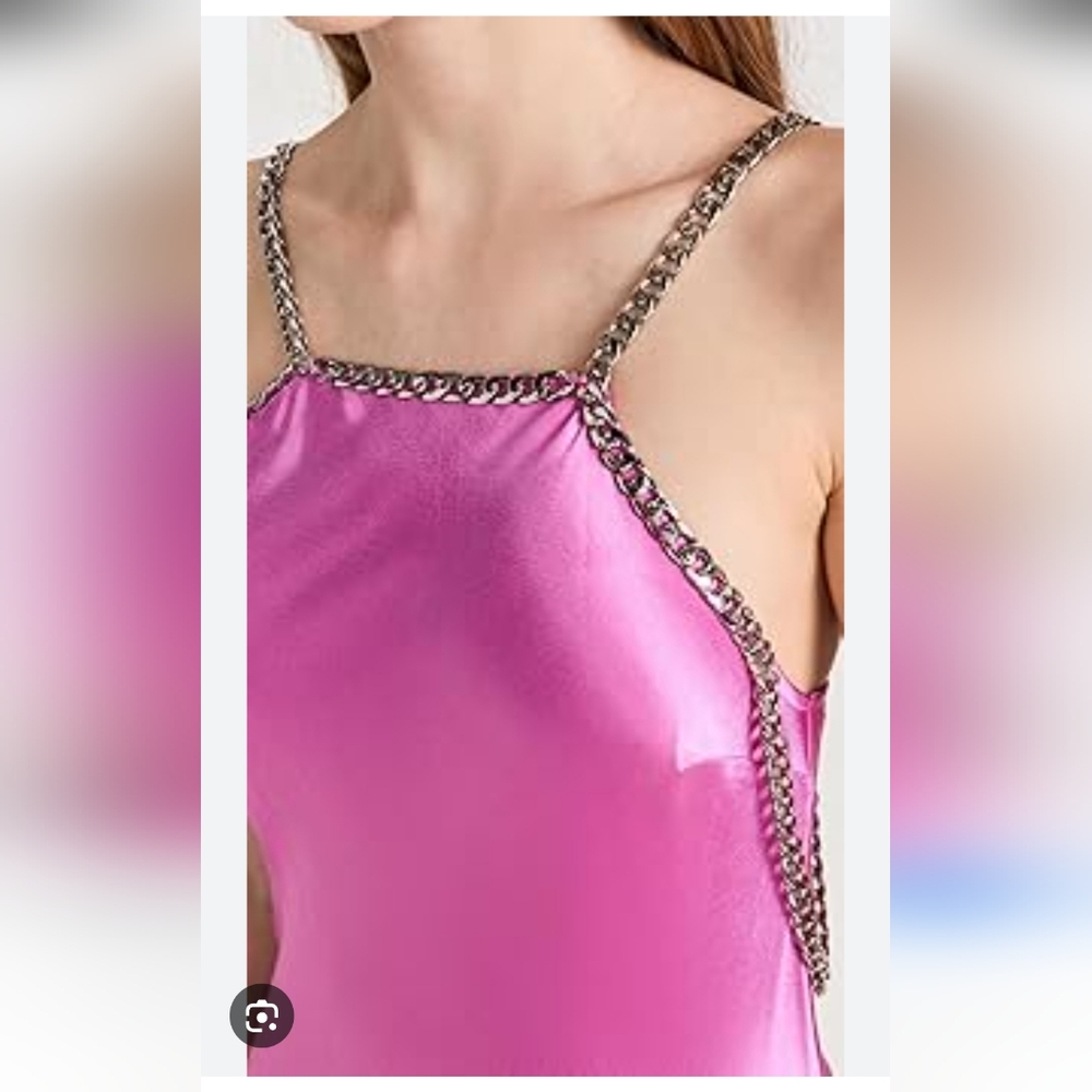 L'AGENCE Pink Satin Maxi Slip Dress with Chain Straps - Picture 3 of 7
